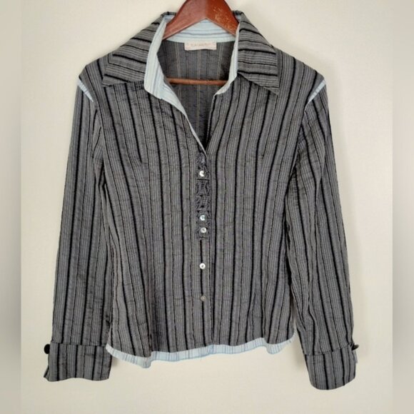Elisa Cavaletti Blouse Womens Size M Gray Lagenlook Button Front Italy - Picture 1 of 10
